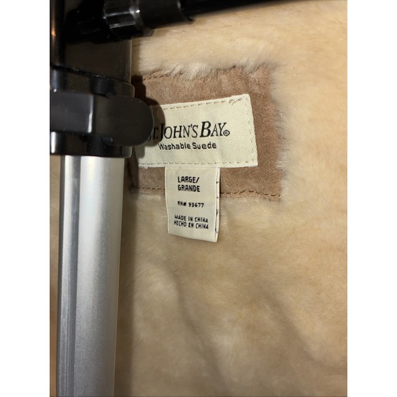Vintage St. John's Bay Washable Tan Leather Suede & Faux Shearling Fur Coat- Lar - Picture 16 of 16